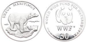 WWF, World Wide Fund for Nature, Medal in Silver 1986, 30th Anniversary of WWF - Ursus Maritimus (Polar Bear) / WWF Logo surrounded by legend, PROOF