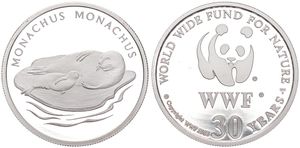 WWF, World Wide Fund for Nature, Medal in Silver 1986, 30th Anniversary of WWF - Monachus Monachus (Mediterean Seal) / WWF Logo surrounded by legend, PROOF