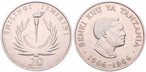 Tanzania, Republic, 20 Shilingi Copper-Nickel ND (1986), 20th Anniversary of Central Bank, KM 21, XF