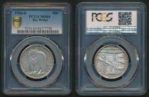 United States of America, Republic, 1/2 Dollar Silver 1936S, San Fransisco - Oakland Bay Bridge, KM 174, PCGS Graded MS-64