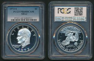 United States of America, Republic, 1 Dollar Silver 1973S, Eisenhower Dollar, KM 203a, PCGS Graded PR-68DCAM