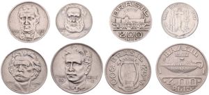 Brazil, Republic, 100, 200, 300 & 400 Reis Copper-Nickel 1937-1938, Various designs, KM 536/539, VF/XF
