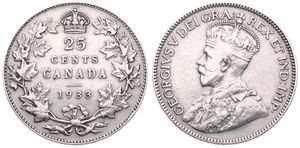 Canada, Confederation, George V, 25 Cents Silver 1933, Crowned bust left, KM 24a, VF