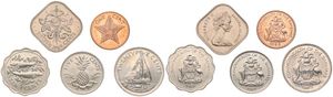 Bahamas, Commonwealth, Elizabeth II, 1, 5, 10, 15 & 25 Cents 1969-1989, Various designs, KM div, UNC