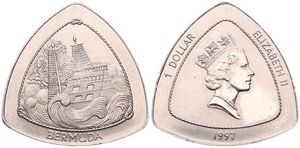 Bermuda, British Colony, Elizabeth II, 1 Dollar Copper-Nickel 1997, Shipwreck of the Sea Venture, KM 95, UNC