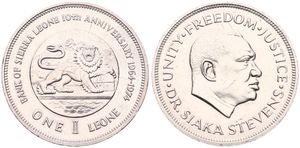 Sierra Leone, Republic, 1 Leone Copper-Nickel ND (1974), 10th Anniversary of the National Bank, KM 26, UNC 