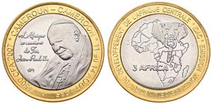 Cameroon, Republic, 4500 CFA - 3 Africa Bi-Metallic 2007, Pope John Paul II, KM X32, UNC