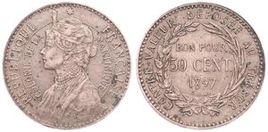 Martinique, French Colony, 50 Centimes Copper-Nickel 1897, Bust left within circle, KM 40, VF/XF
