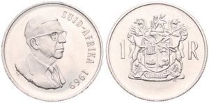 South Africa, Republic, 1 Rand Silver 1969, Bust of Dr. T.E. Donges right, KM 80.2 Afrikaans legend, UNC