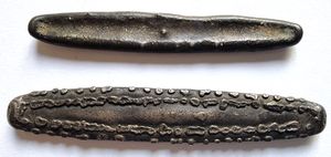 Thailand (Siam) & Laos, Good lot with 2 ancient primitive money items, 1 copper canoe money and 1 silver tiger tongue money ND (1700-1900), both in very fine condition