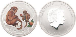 Australia, British Colony, Elizabeth II, 1 Dollar Silver 2016, Year of the Monkey in multicolor, KM New, B.UNC