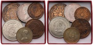 Uruguay, Republic, Very good lot with 6 different older coins in nice grades including better and silver items...
