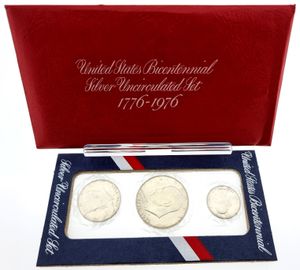 United States of America, Republic, Official Annual SILVER Mint Set 1976 (3) in original packaging, Bicentennial Issue, KM MSNL, UNC