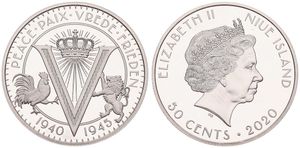 Niue, New Zealand Dependency, 50 Cents Copper-Nickel 2020, V-Day anniversary, KM New, PROOF