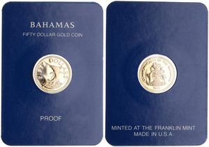 Bahamas, Commonwealth, Elizabeth II, 50 Dollars Gold 1982, Marlin (Swordfish), KM 92, PROOF, Comes in original box with certificate of authenticity (*)