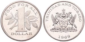 Trinidad & Tobago, British Colony, Elizabeth II, 1 Dollar Nickel 1969, F.A.O. - Food For All, KM 6, B.UNC