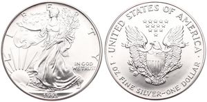 United States of America, Republic, 1 Dollar Silver 1993, American Eagle - Liberty walking left, KM 273, UNC