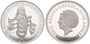 Netherlands Antilles, Dutch Administration, Beatrix, 50 Gulden Silver 1982, Dutch American Friendship, KM 30, PROOF