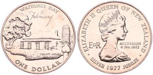 New Zealand, British Dependency, Elizabeth II, 1 Dollar Copper-Nickel 1977, Waitangi Day & Silver Jubilee, KM 46, B.UNC