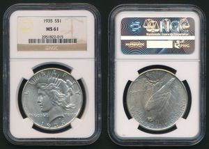 United States of America, Republic, 1 Dollar Silver 1935, Peace Dollar, KM 150, NGC Graded MS-61
