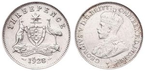 Australia, British Colony, George V, 3 Pence Silver 1928, Crowned bust left, KM 24, A.XF