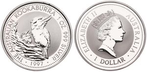 Australia, British Colony, Elizabeth II, 1 Dollar Silver 1997, Kookaburra and nestlings, KM 701, PROOF