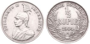 German East Africa, Colony, Wilhelm II, 1/2 Rupie Silver 1904A, Armored bust left, KM 9, XF