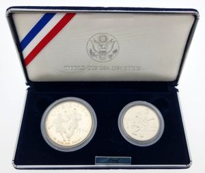 United States of America, Republic, Official Proof Coin Set 1994S (2) in original packaging, World Cup Championship 1/2 & 1 Dollar Coins, KM PSNL, PROOF