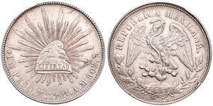 Mexico, Republic, 1 Peso Silver 1901 Mo AM, Facing Eagle - Radiant Cap, KM 409.2, XF