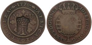 Angola, Portuguese Colony, Joseph I, 1 Macuta Copper 1770, Denomination within beaded circle, KM 12 with COUNTERMARK, F/VF, RARE