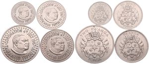 Tonga, Kingdom, Taufa'ahau Tupou IV, 20 & 50 Seniti + 1 & 2 Pa'Anga Copper-Nickel ND (1967), Coronation of King Taufa'ahau Tupou IV, KM 13, 15, 17 & 19, UNC