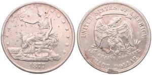 United States of America, Republic, 1 Trade Dollar Silver 1877, Seated Liberty, KM 108, Fine (traces of mounting !)