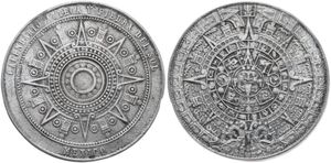 Mexico, Estados Unidos, Medal in Tin ND, Large size Aztec Calendar and Sun Stone, Reproduction of Azteca Calendar / Reproduction of the Aztec Sun Stone, XF
