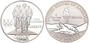 United States of America, Republic, 1 Dollar Silver 1995P, Atlanta Olympics - Cycling, KM 263, PROOF