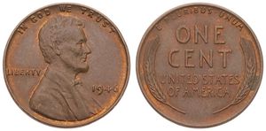United States of America, Republic, 1 Cent Copper-Zinc 1946, Lincoln bust cent, KM A132, UNC