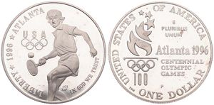 United States of America, Republic, 1 Dollar Silver 1996P, Atlanta Olympics - Tennis, KM 269, PROOF