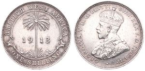 British West Africa, Colony, George V, 1 Shilling Silver 1913H, Crowned bust left, KM 12, XF