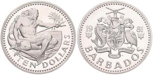 Barbados, Commonwealth, 10 Dollars Silver 1981, Neptune - God of the Sea, KM 17a, PROOF