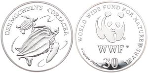 WWF, World Wide Fund for Nature, Medal in Silver 1986, 30th Anniversary of WWF - Dermochelys Coriacea (Leather Turtle) / WWF Logo surrounded by legend, PROOF