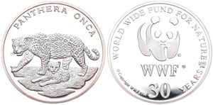 WWF, World Wide Fund for Nature, Medal in Silver 1986, 30th Anniversary of WWF - Panthera Onca (Jaguar) / WWF Logo surrounded by legend, PROOF