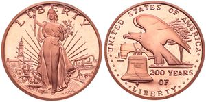 United States of America, Republic, Medal in Copper ND (1976), 200 Years of Liberty, Standing Liberty holding torch / American Eagle & Liberty Bell, B.UNC