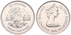 Saint Helena, British Colony, Elizabeth II, 25 Pence (Crown) Copper-Nickel ND (1977), Silver Jubilee - Aldabra Giant Tortoise, KM 6, UNC