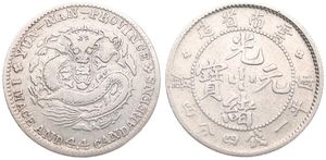 China, Yunnan Province, 20 Cents Silver ND (1908), Dragon facing, KM 252, VF