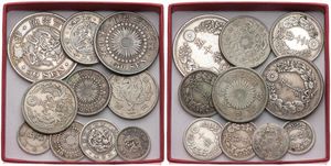 Japan, Empire, Very good lot with 10 different older silver coins, various types and dates in nice condition, some in higher grades... 