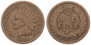 United States of America, Republic, 1 Cent Bronze 1866, Indian head cent, KM 90a, Fine