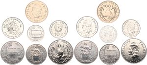 French Polynesia, Colony, 1, 2, 5, 10, 20, 50 & 100 Francs 2004-2005, Various designs, KM div, UNC