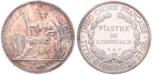 French Indo-China, Colony, 1 Piastre Silver 1924A, Liberty seated left with fasces, KM 5a.1, XF