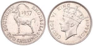 Southern Rhodesia, British Colony, George VI, 2 Shillings Silver 1937, Crowned head left, KM 12, XF/AU