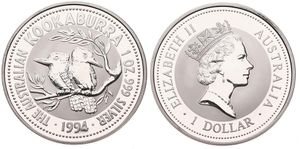 Australia, British Colony, Elizabeth II, 1 Dollar Silver 1994, Pair of Kookaburras on branch, KM 212.1, PROOF