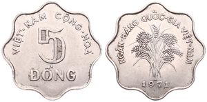 Vietnam, Republic, 5 Dong Nickel Clad Steel 1971, Rice stalks, KM 9a, UNC